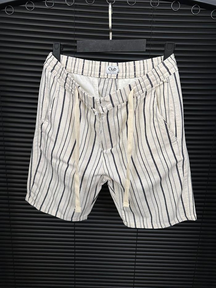 Bel Bağlamalı Çizgili Nakış Logolu Şort