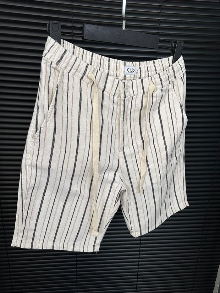 Bel Bağlamalı Çizgili Nakış Logolu Şort