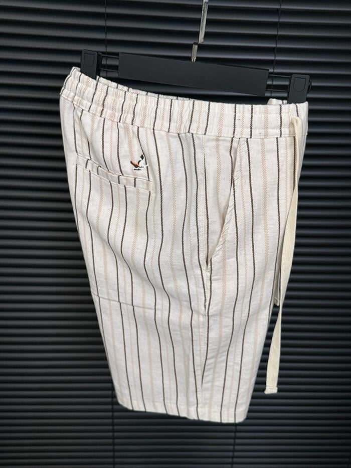 Bel Bağlamalı Çizgili Nakış Logolu Şort