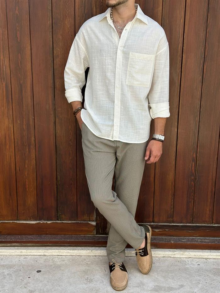 Cep Detaylı Keten Gömlek