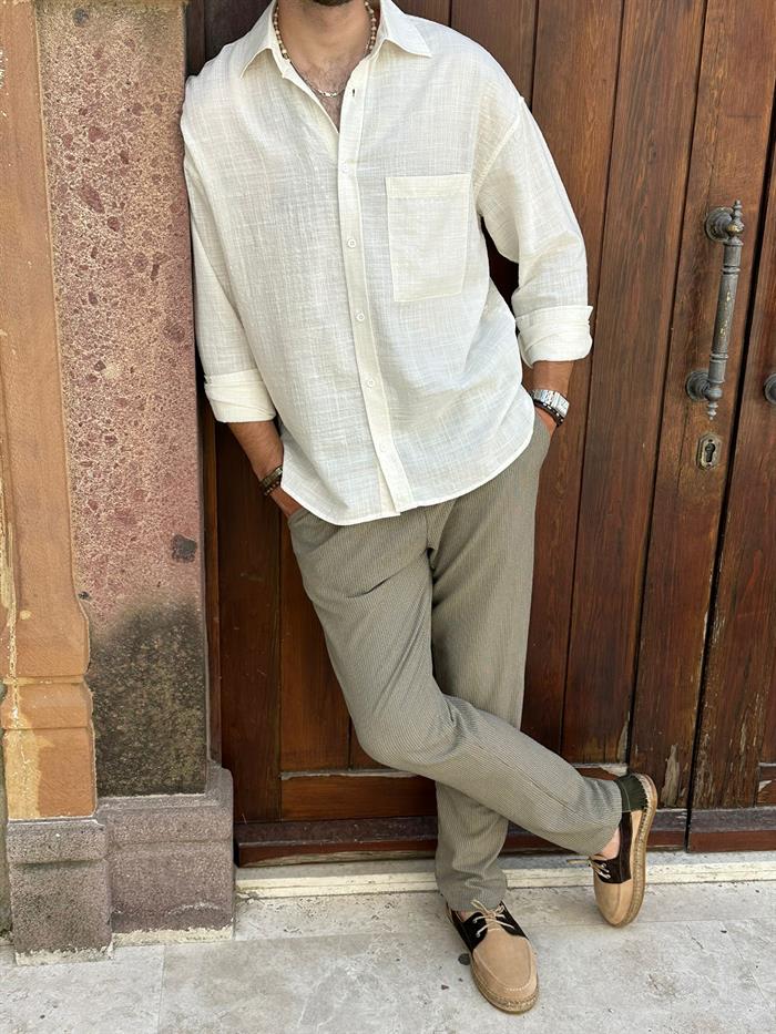 Cep Detaylı Keten Gömlek