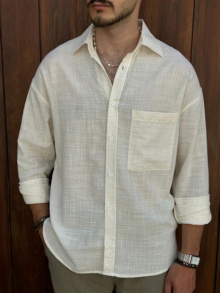 Cep Detaylı Keten Gömlek