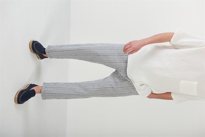 Duble Paça Kumaşı Çizgili Lastikli Pantolon