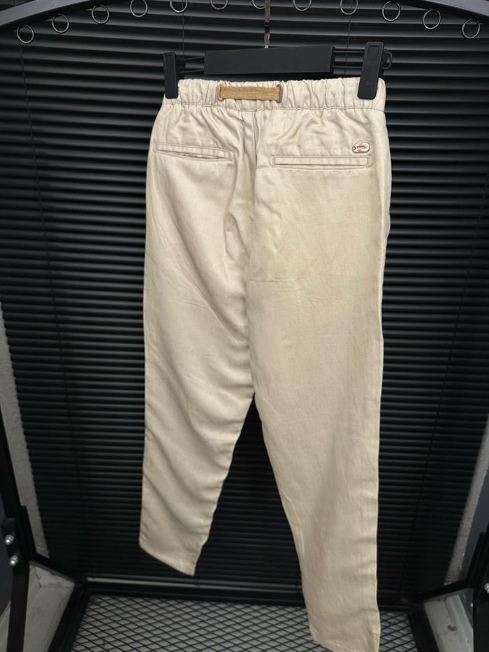 Halat Kemer Detaylı Keten Kumaş Pantolon