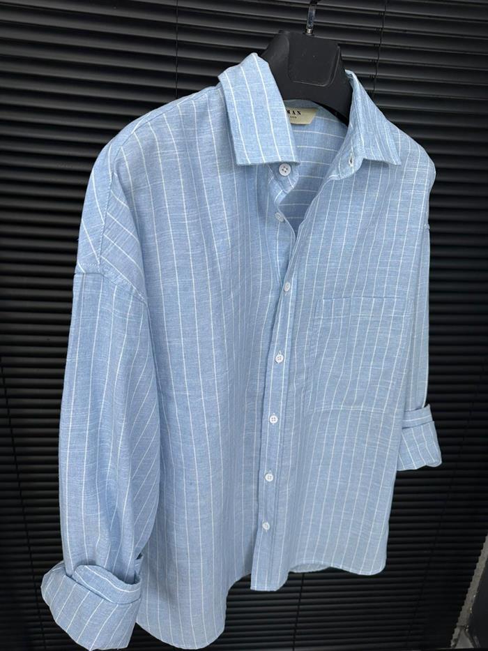 Linea Çizgili  Pamuk & Keten Gömlek