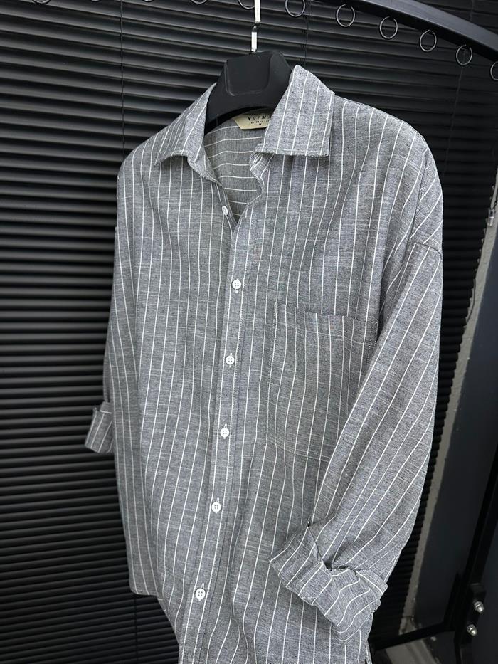 Linea Çizgili  Pamuk & Keten Gömlek