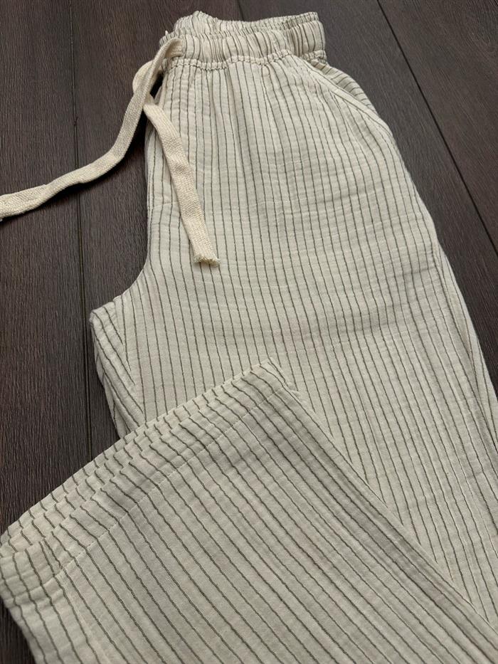 Lyros Çizgili Keten Pantolon