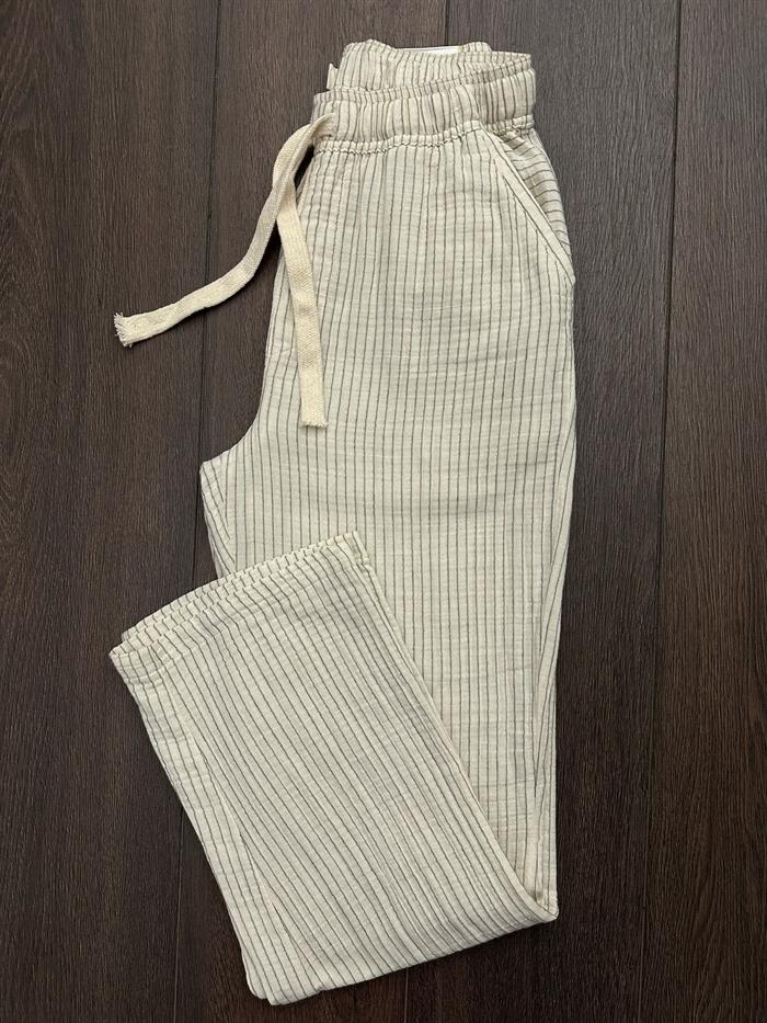 Lyros Çizgili Keten Pantolon