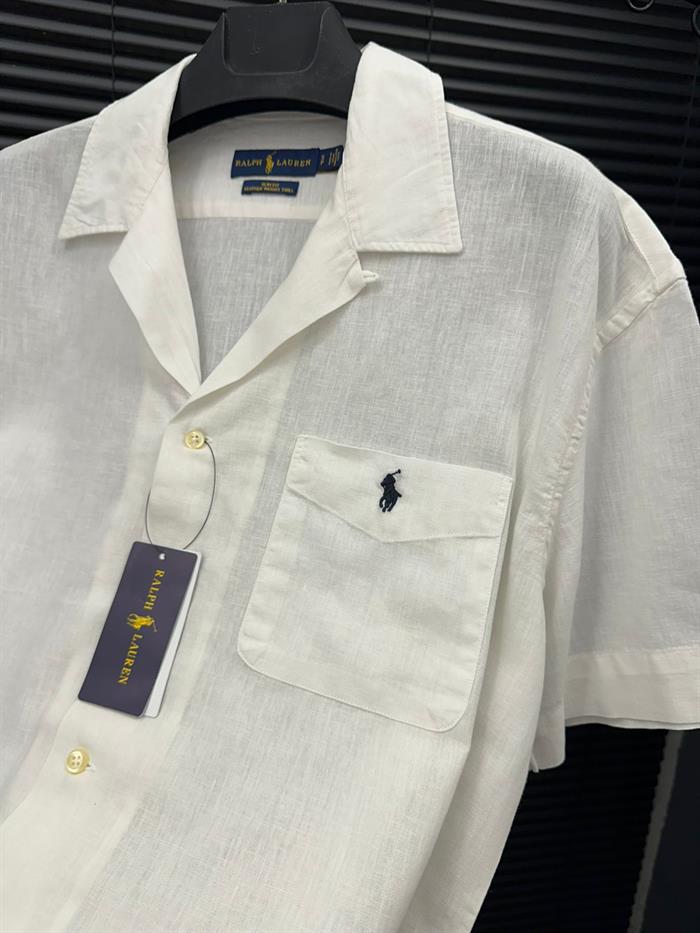 Nakış Logolu Cep Detaylı Keten Gömlek