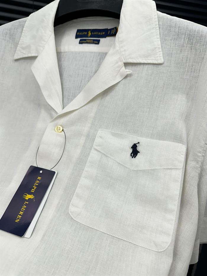 Nakış Logolu Cep Detaylı Keten Gömlek