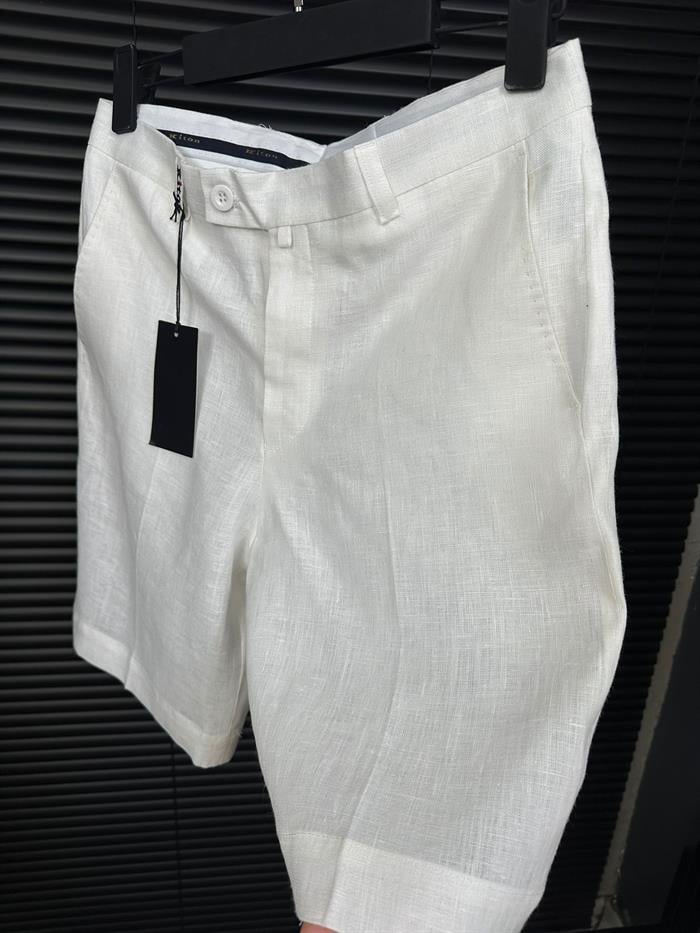 Nakış Logolu Cep Detaylı Keten Şort