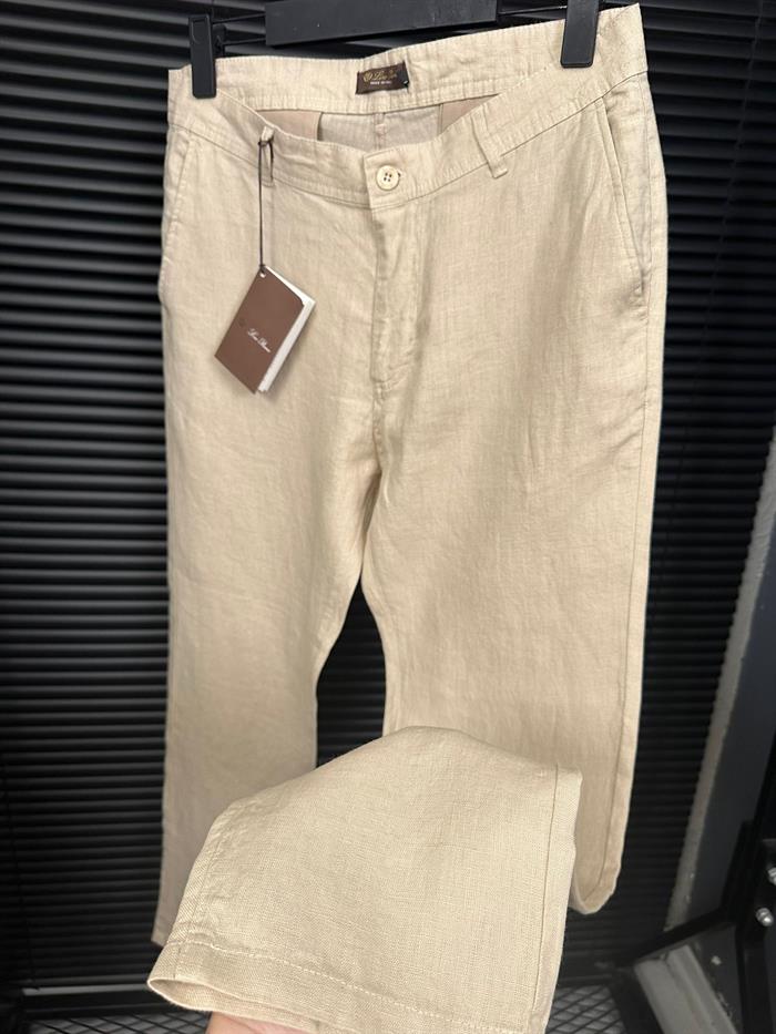 Nakış Logolu Keten Pantolon