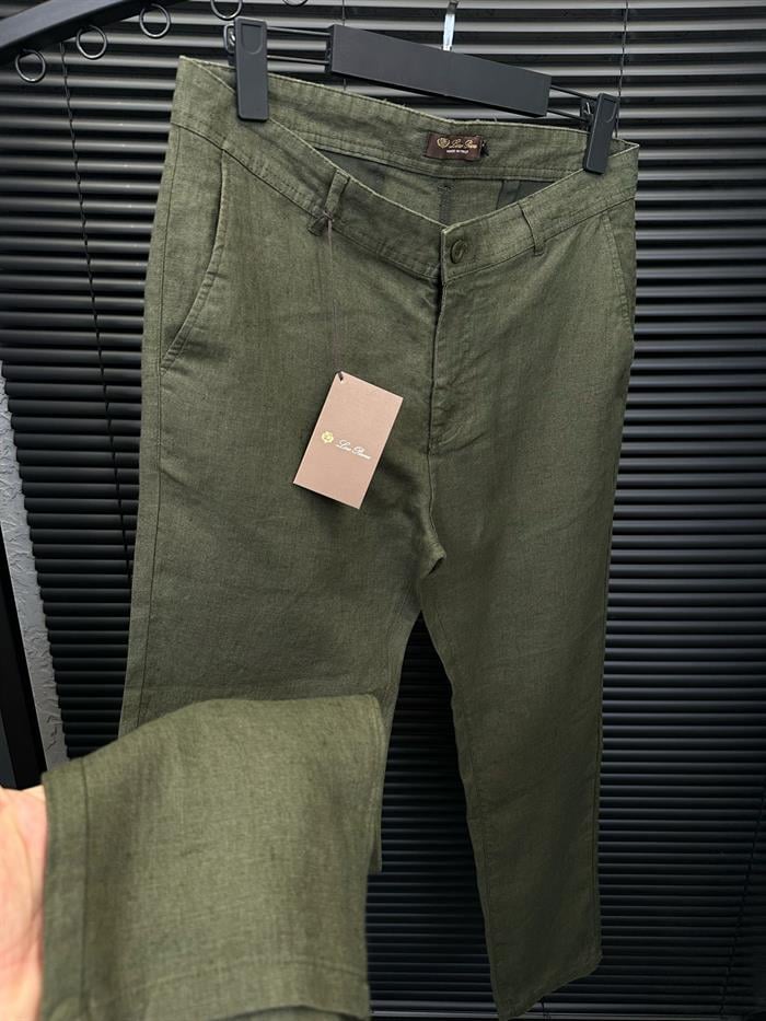 Nakış Logolu Keten Pantolon