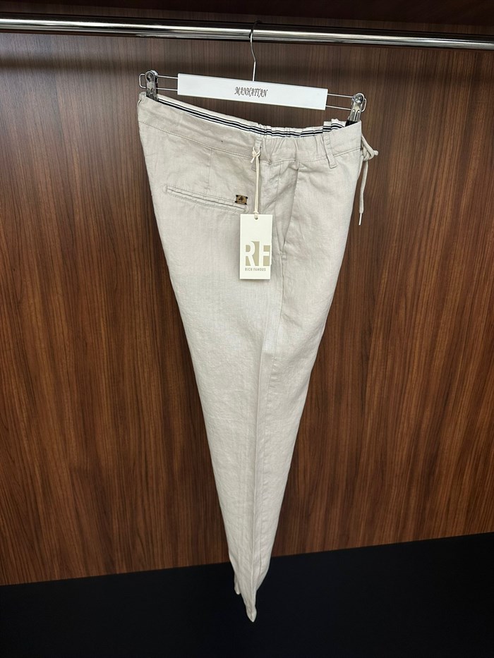 Saf Keten Beli Lastikli İpli Pantolon