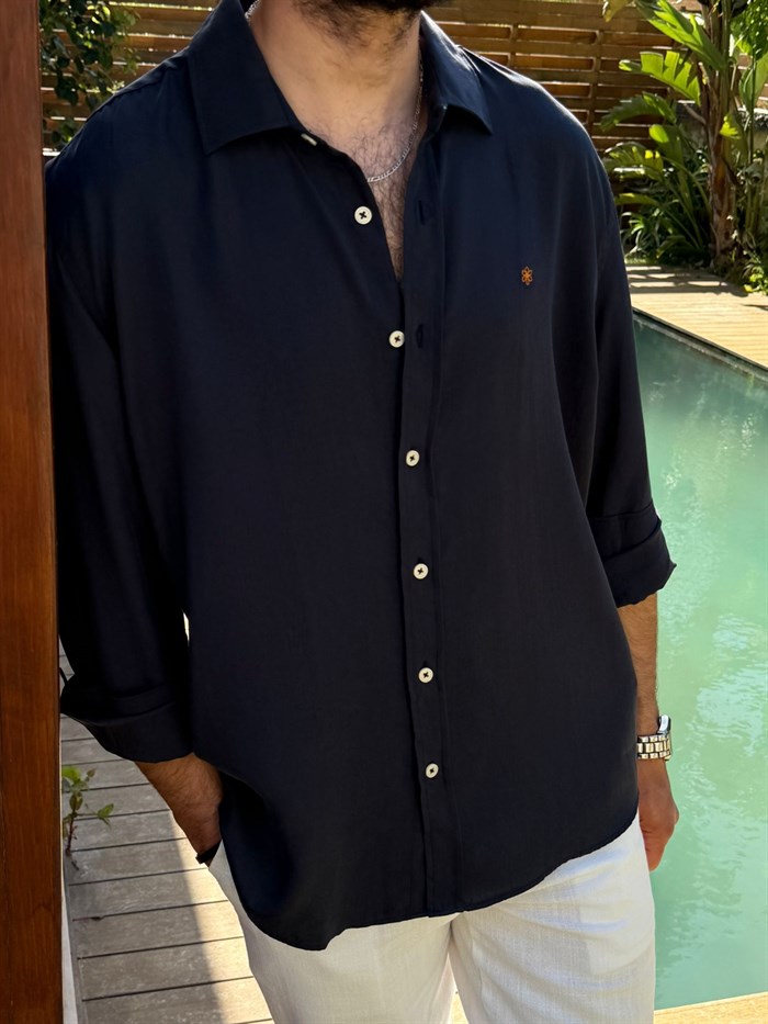 Nakış Çiçek Logolu Modal Kumaş Gömlek