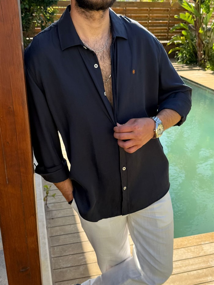 Nakış Çiçek Logolu Modal Kumaş Gömlek