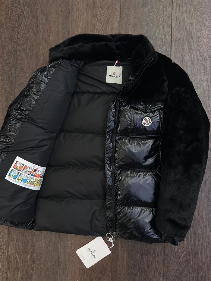 Kolları Kürklü Parlak Kumaş Şişme Mont