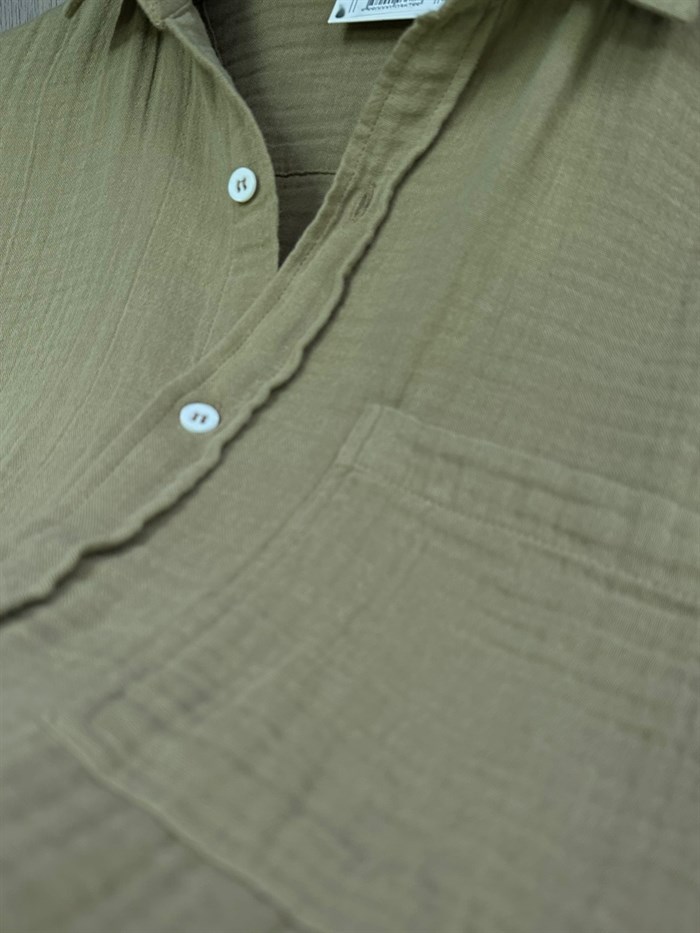 Mikonos Cep Detaylı Basic Müslin Gömlek