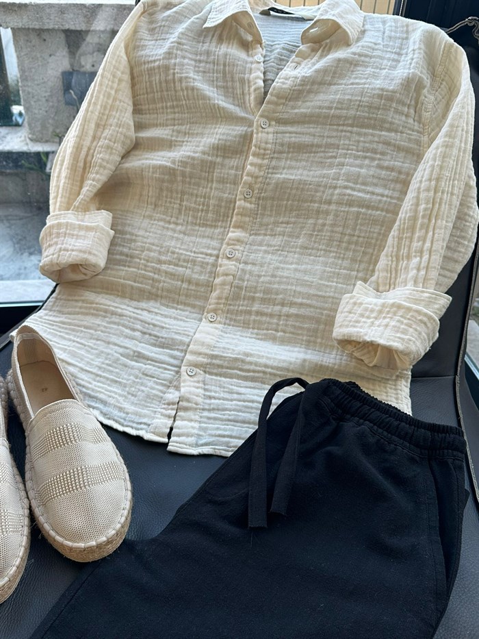 Mikonos Cep Detaylı Basic Müslin Gömlek