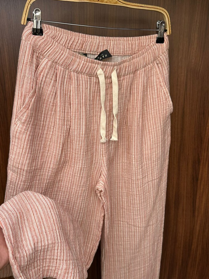 Krabi Müslin Kumaş Çizgili Pantolon