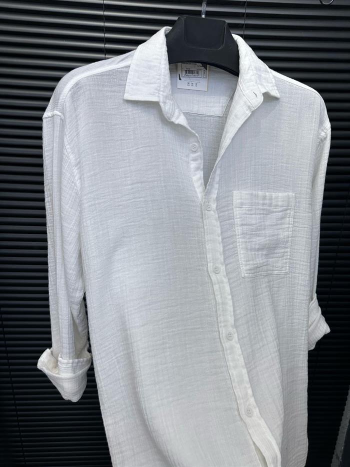 Mikonos Cep Detaylı Basic Müslin Gömlek