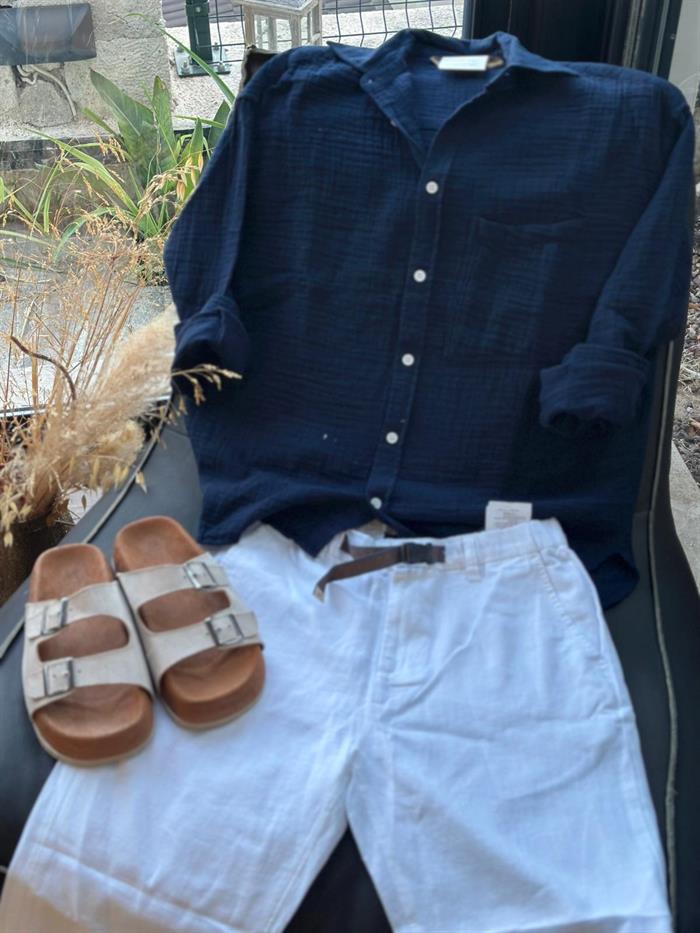 Mikonos Cep Detaylı Basic Müslin Gömlek