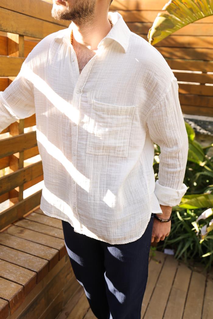 Mikonos Cep Detaylı Basic Müslin Gömlek