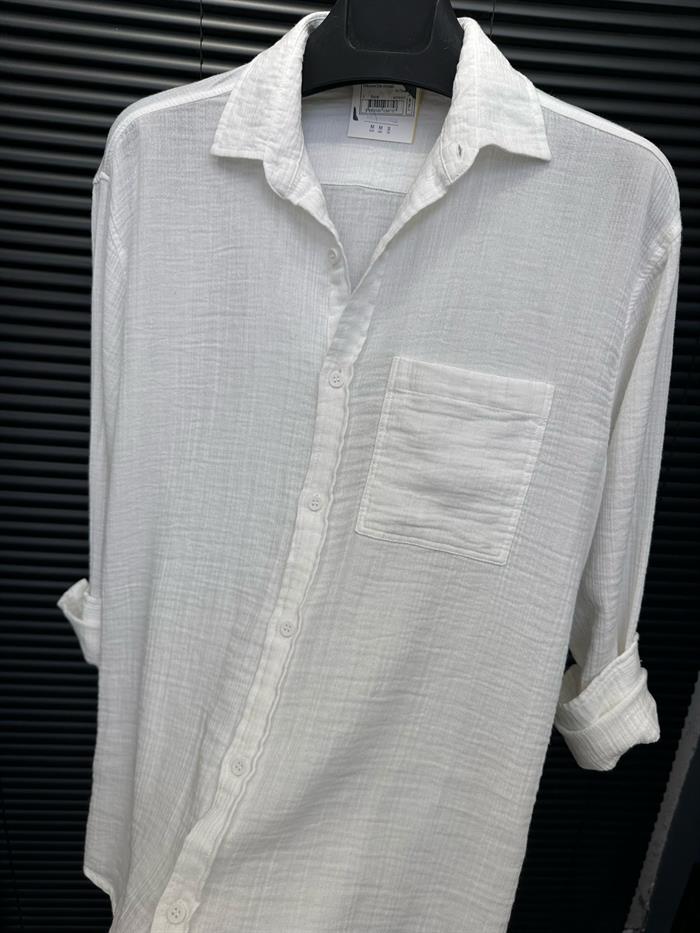 Mikonos Cep Detaylı Basic Müslin Gömlek