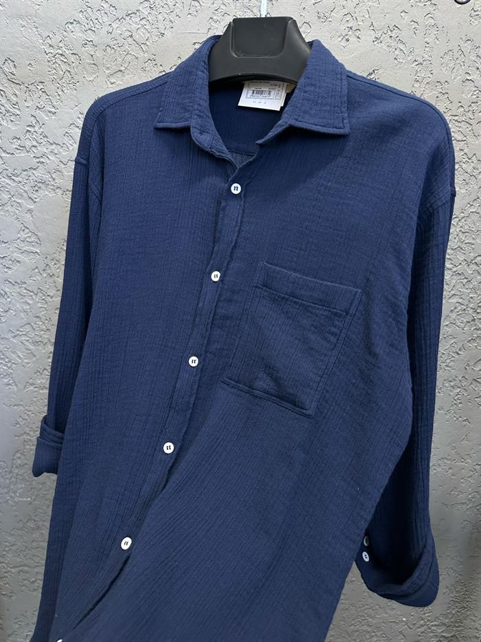 Mikonos Cep Detaylı Basic Müslin Gömlek