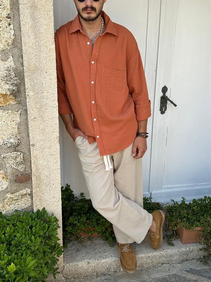 Mikonos Cep Detaylı Basic Müslin Gömlek