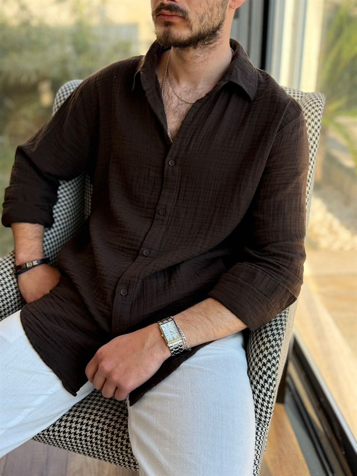 Mikonos Cep Detaylı Basic Müslin Gömlek