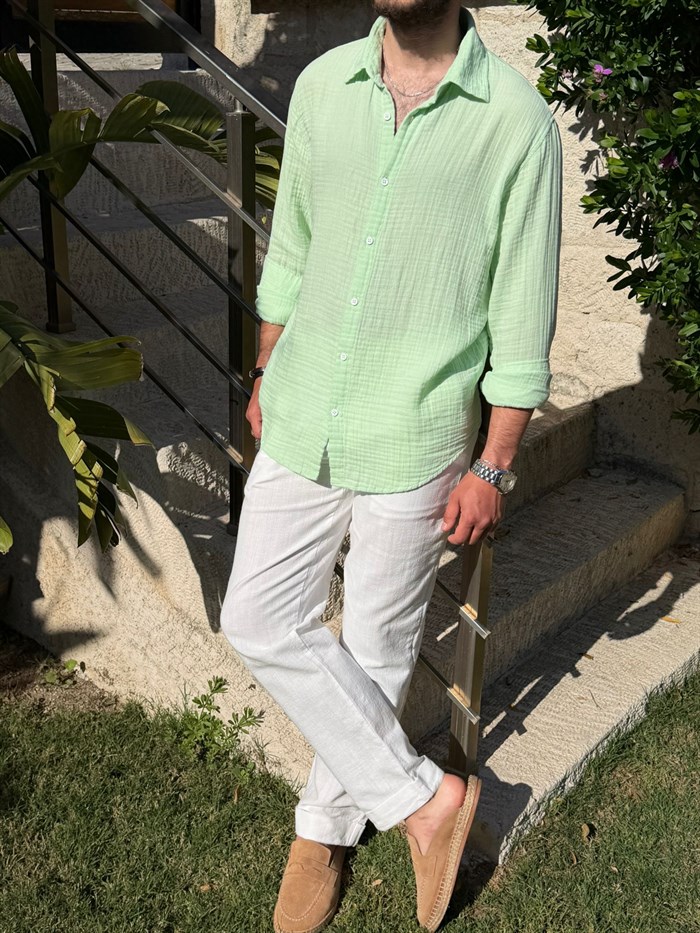 Mikonos Cep Detaylı Basic Müslin Gömlek