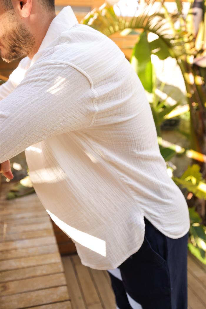 Mikonos Cep Detaylı Basic Müslin Gömlek