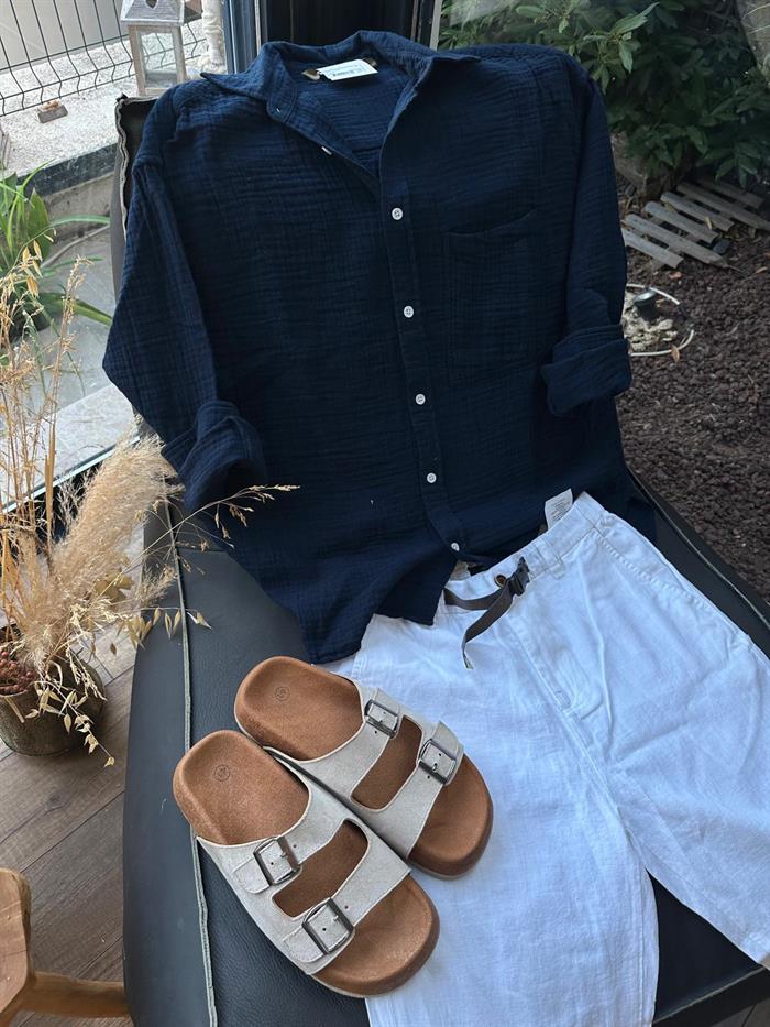 Mikonos Cep Detaylı Basic Müslin Gömlek