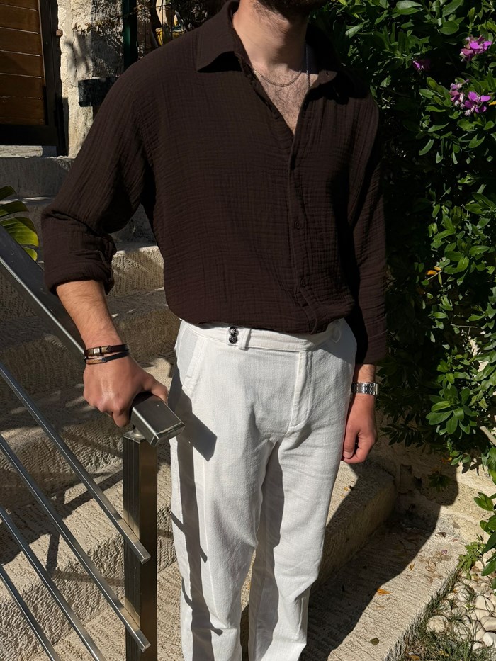 Mikonos Cep Detaylı Basic Müslin Gömlek