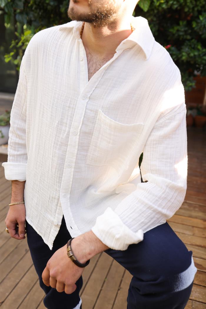 Mikonos Cep Detaylı Basic Müslin Gömlek