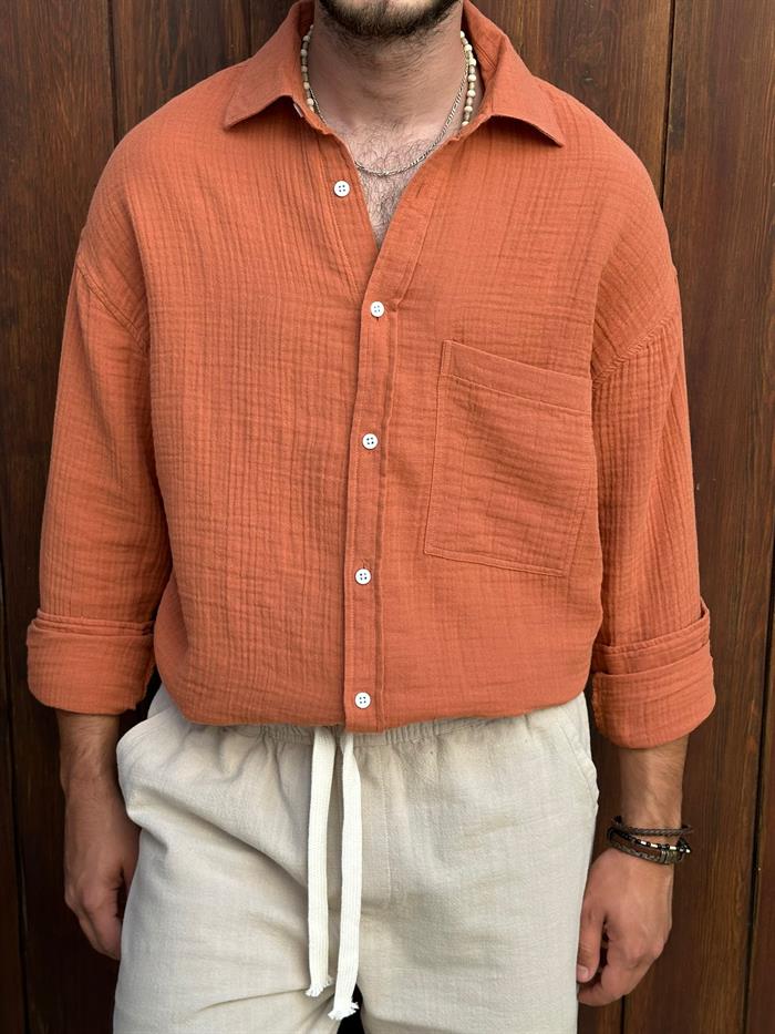 Mikonos Cep Detaylı Basic Müslin Gömlek