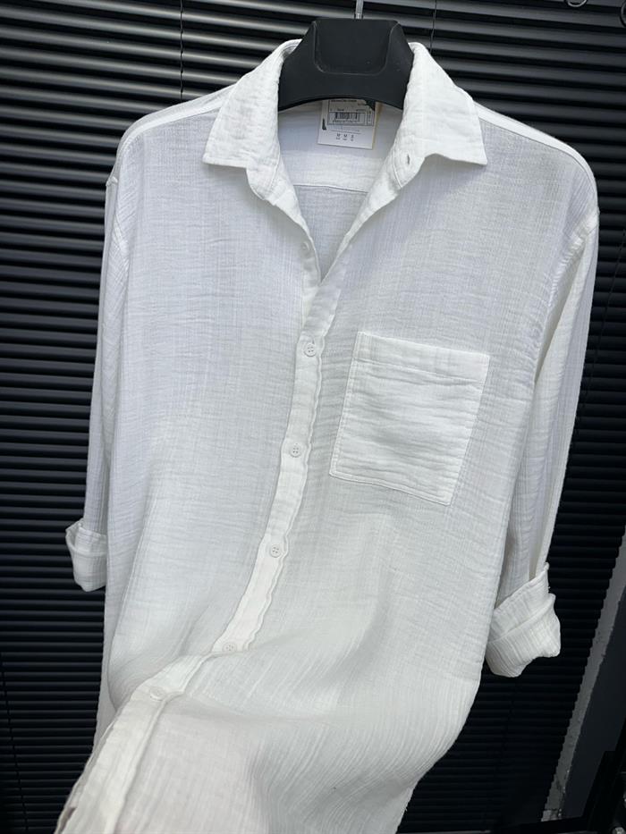 Mikonos Cep Detaylı Basic Müslin Gömlek