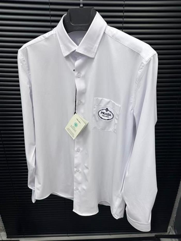 Cep Detaylı Nakış Logolu Likralı Cotton Kumaş Gömlek - Beyaz