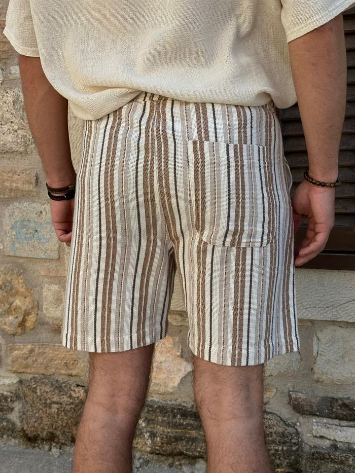 Çizgili %100 Pamuk Şort