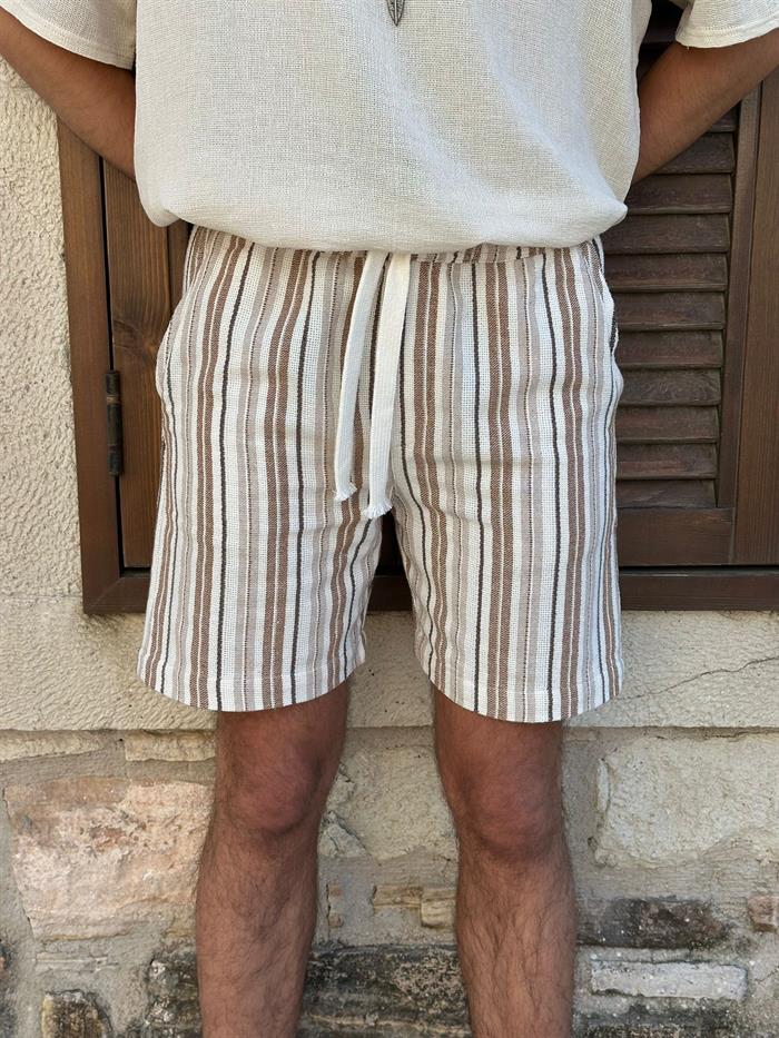 Çizgili %100 Pamuk Şort