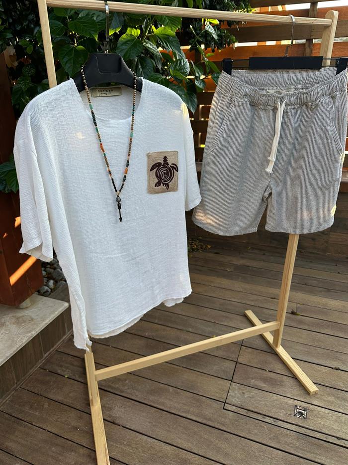 Kaplumbağa Logolu %100 Pamuk Oversize T-Shirt
