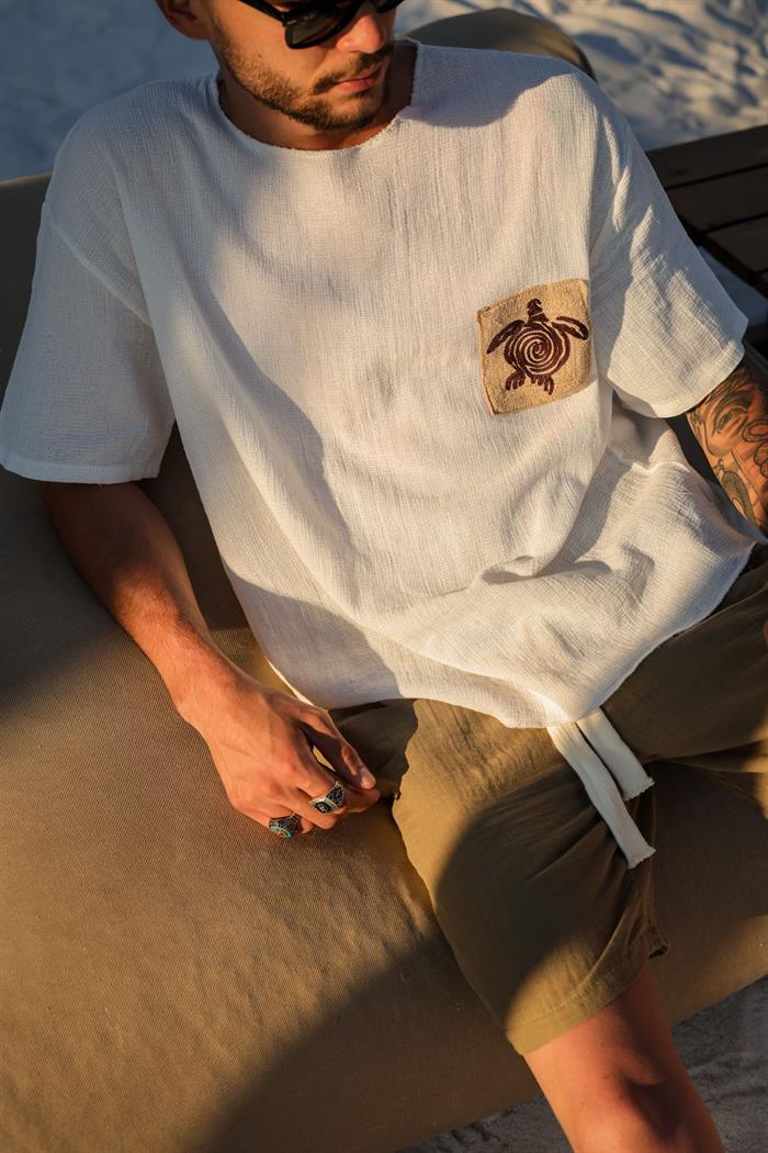 Kaplumbağa Logolu %100 Pamuk Oversize T-Shirt