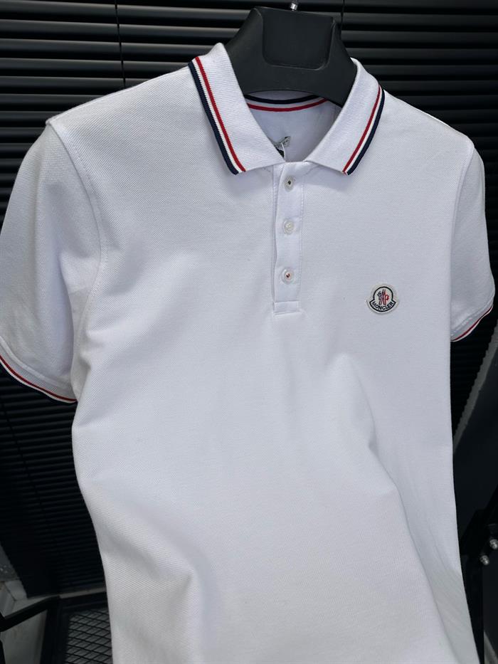 Nakış Armalı Yakalı T-Shirt - Beyaz