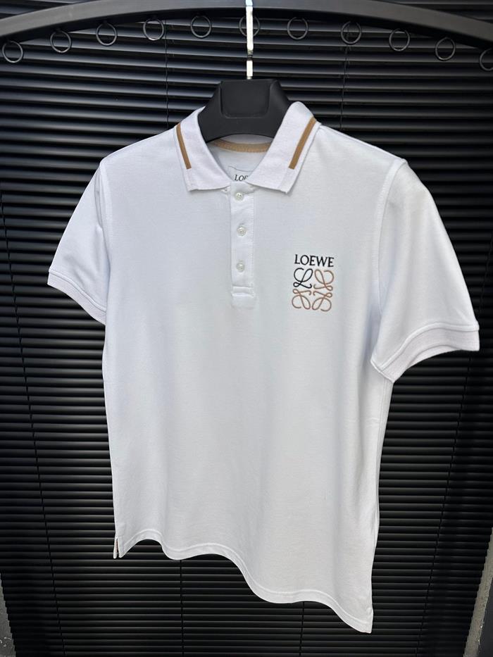 Nakış Baskılı Şerit Detaylı Yakalı T-Shirt - Beyaz