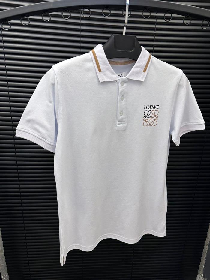 Nakış Baskılı Şerit Detaylı Yakalı T-Shirt - Beyaz