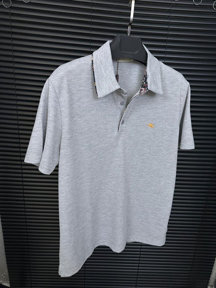Nakış Logolu Pamuk Kumaş Yakalı T-Shirt