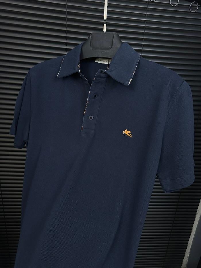 Nakış Logolu Pamuk Kumaş Yakalı T-Shirt