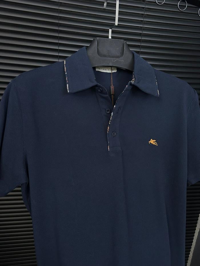 Nakış Logolu Pamuk Kumaş Yakalı T-Shirt