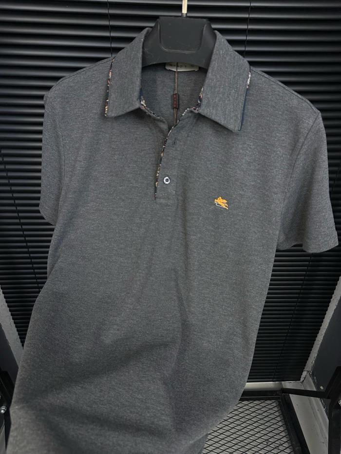 Nakış Logolu Pamuk Kumaş Yakalı T-Shirt